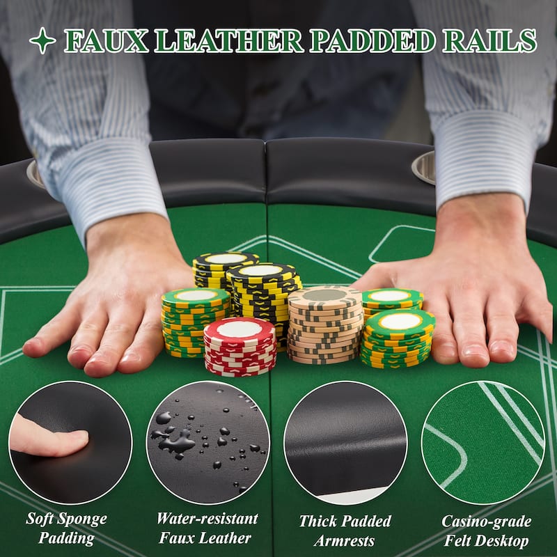 AVAWING 8 Players Poker Table Round Folding Gaming Table