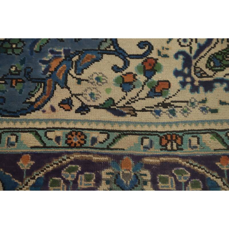 Hand Knotted Oriental 100% Wool Carpet Traditional Floral Navy Blue & Blues Tabriz Area Rug - 9' 4'' X 6' 9''