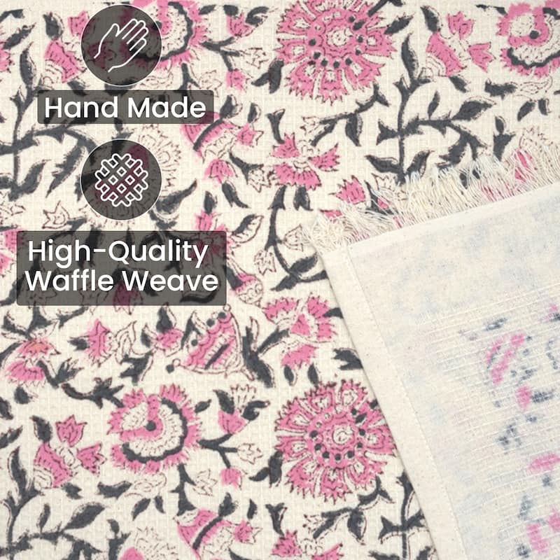 Fabdivine Hand Block Floral Print Waffle Weave Kitchen, Dining Room Use, Gift Hand Towel