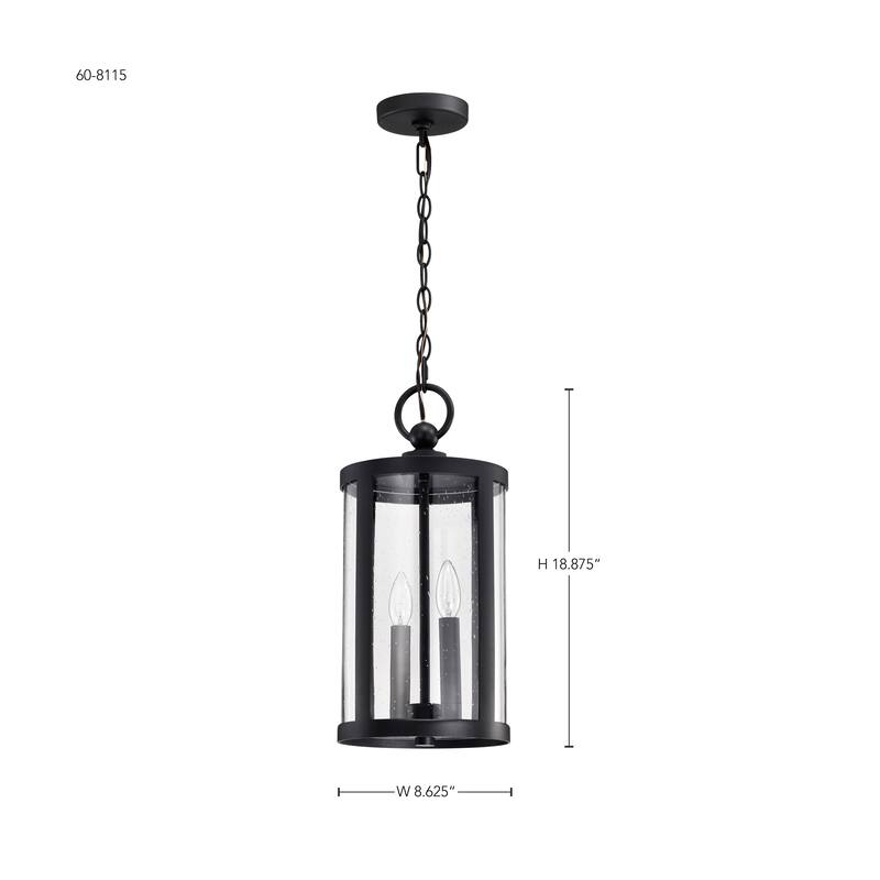 Broadstone 2 Light Hanging Lantern Matte Black with Clear Seeded Glass