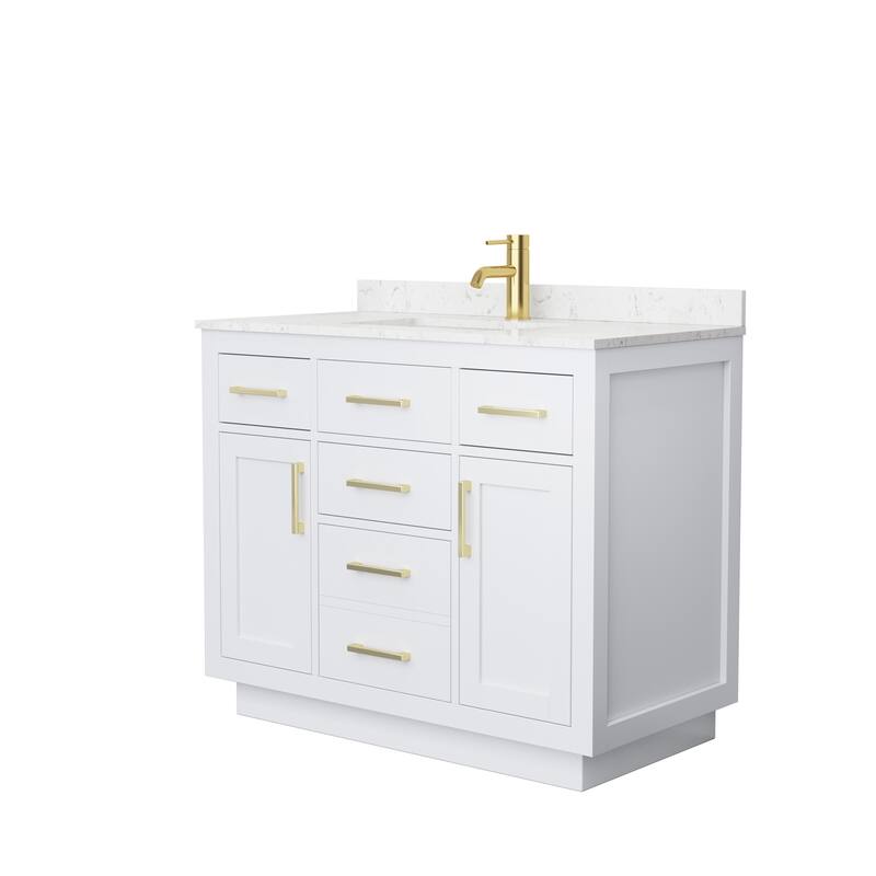 Beckett TK 42-inch Single Vanity, Cultured Marble Top - White, Gold Trim, Carrara Cultured Marble Top