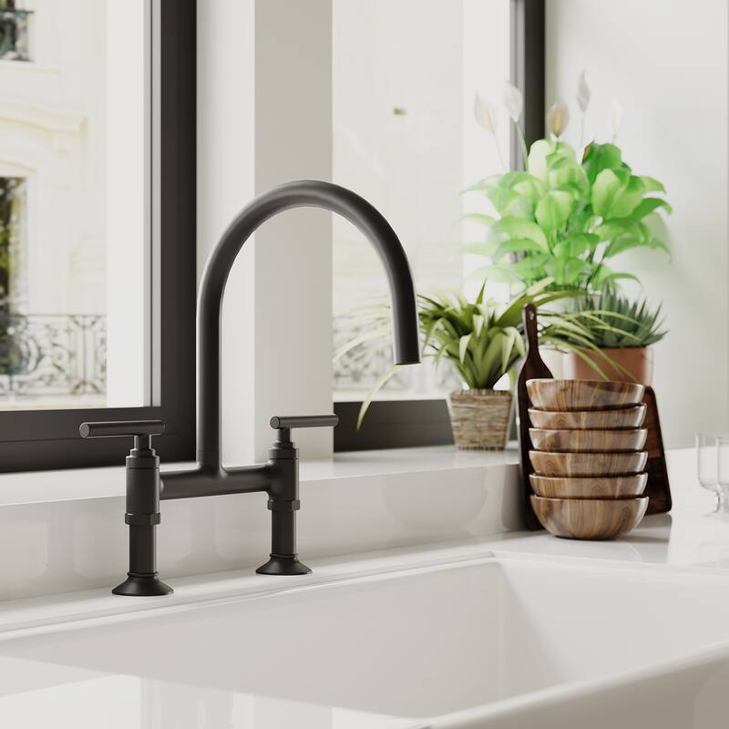 WIZ 2 Holes Deck Mount Bridge Kitchen Faucet With 360 Swivel Spout