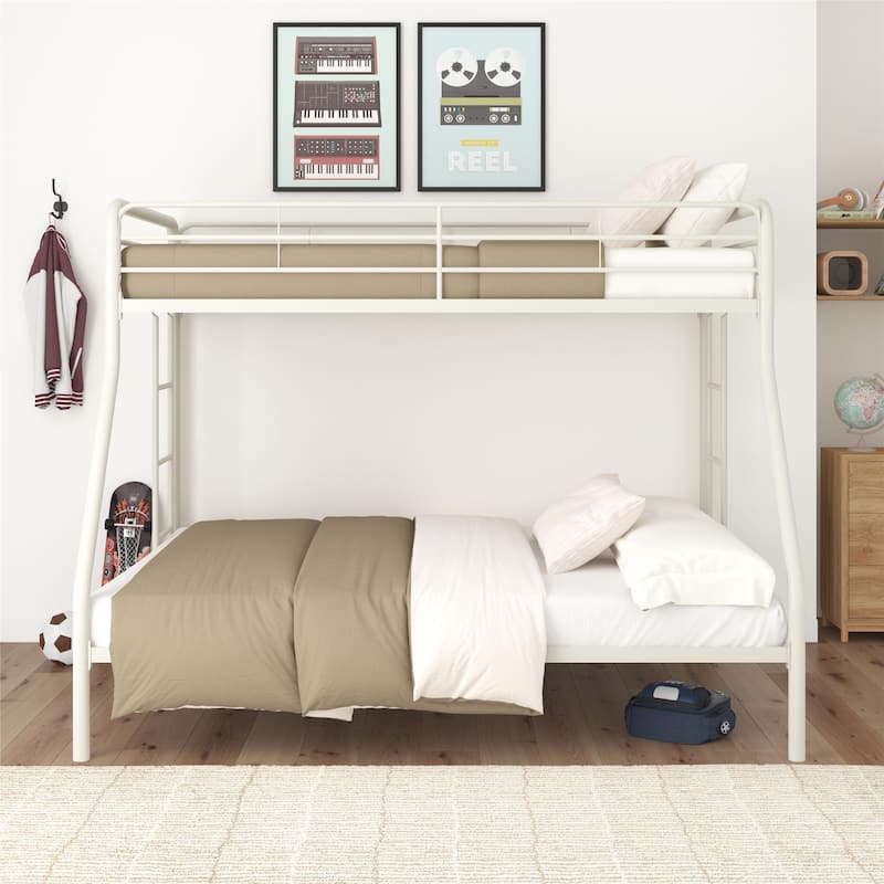 Space-Saving Twin over Full Metal Bunk Bed with Safety Rails and Storage Clearance