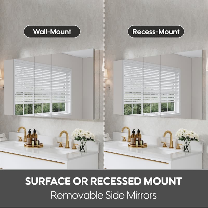 60"W X 30'H Bathroom Recessed or Surface Wall Mount Medicine Cabinet With Adjustable Glass Shelves