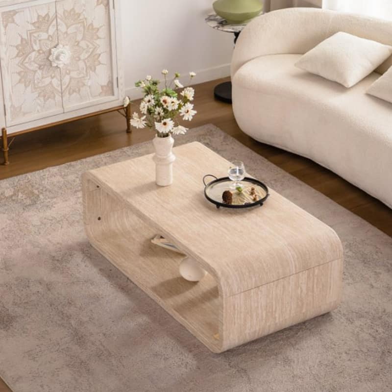 47.24" Wood Coffee Table Central Table with Open Storage