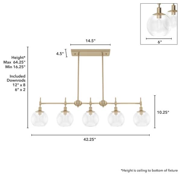 dimension image slide 1 of 4, Hunter Xidane 5 Light Linear Chandelier - Dining Room, Kitchen Island - Contemporary, Transitional, Mid-Century Modern - 5-Light