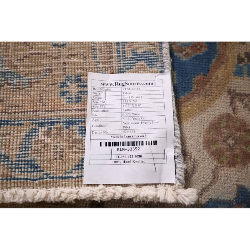 Blue Tabriz Persian Vintage Area Rug Handmade Living Room Wool Carpet - 8'0"x 11'7"