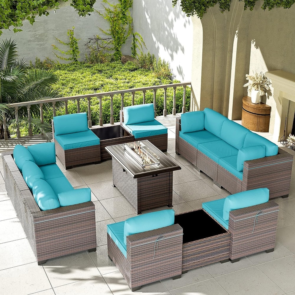 Kullavik 13 Pieces Outdoor Patio Furniture Set with Fire Pit Table