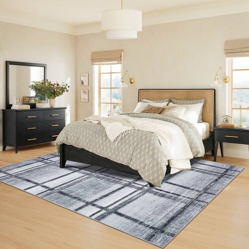 Washable Area Rug, Modern Geometric Area Rugs for Living Room Bedroom, Non-Slip Low Pile Indoor Soft Carpet