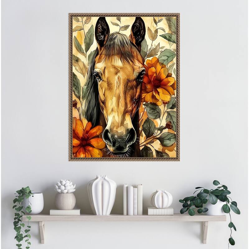 Horse in Flowers by Justyna Jaszke Framed Canvas Wall Art