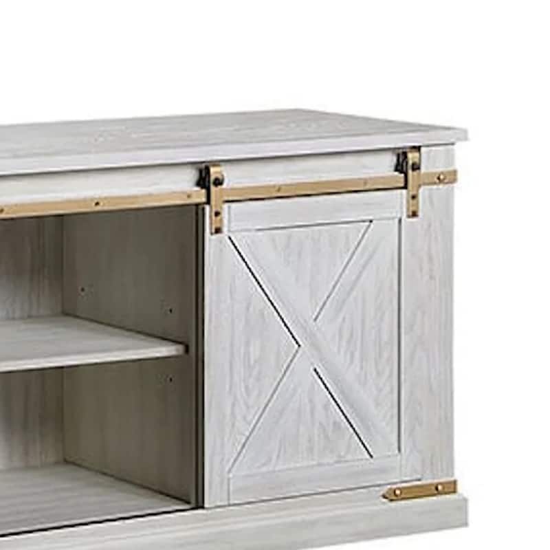 Bego 72 Inch TV Entertainment Console, Sliding Barn Door, Shelves, White