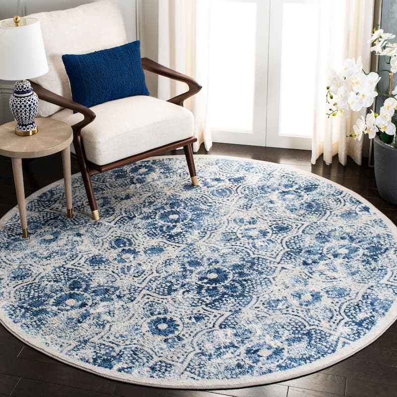 Martha Stewart by SAFAVIEH Faigel Traditional Rug - 8' Round - Cream/Blue