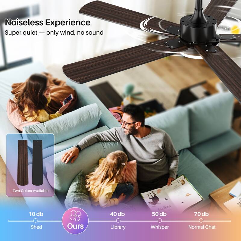 Modern Farmhouse Large Ceiling Fan with Integrated Light and Remote, Ceiling Fan with Timer and 6-speed Wind