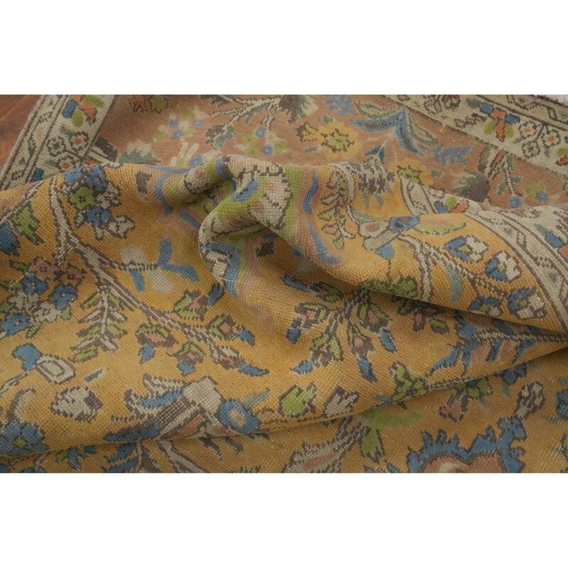 Hand Knotted Oriental 100% Wool Carpet Traditional Floral Yellow & Gold Mashad Area Rug - 12' 11'' X 9' 7''