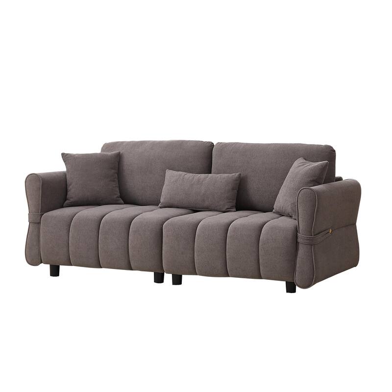 80'' Chenille Fabric Sofa with Lumbar Pillow, 3-seater Upholstered Sofa Chaise with 2 Cushions for Livingroom