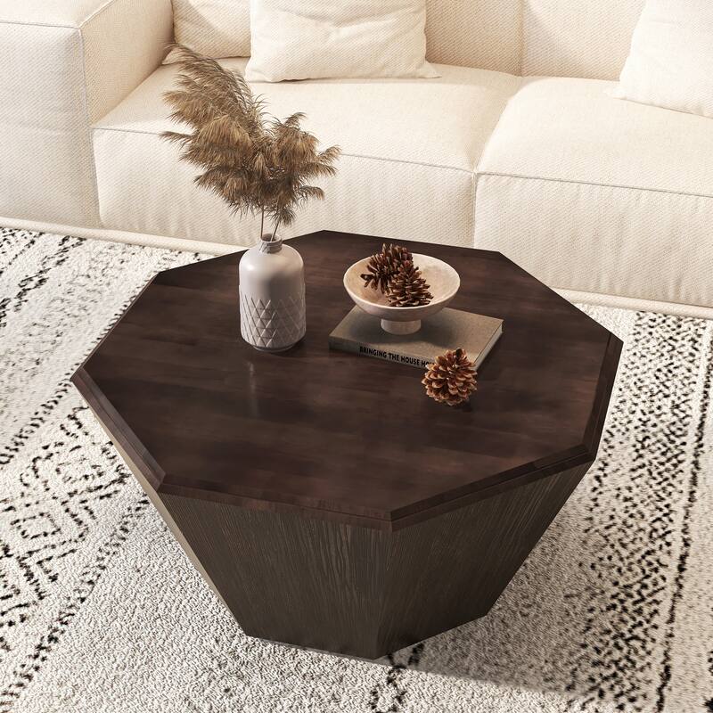 31.5" Octagonal Rubber Wood Coffee Table for Living Room, Bedroom - Walnut
