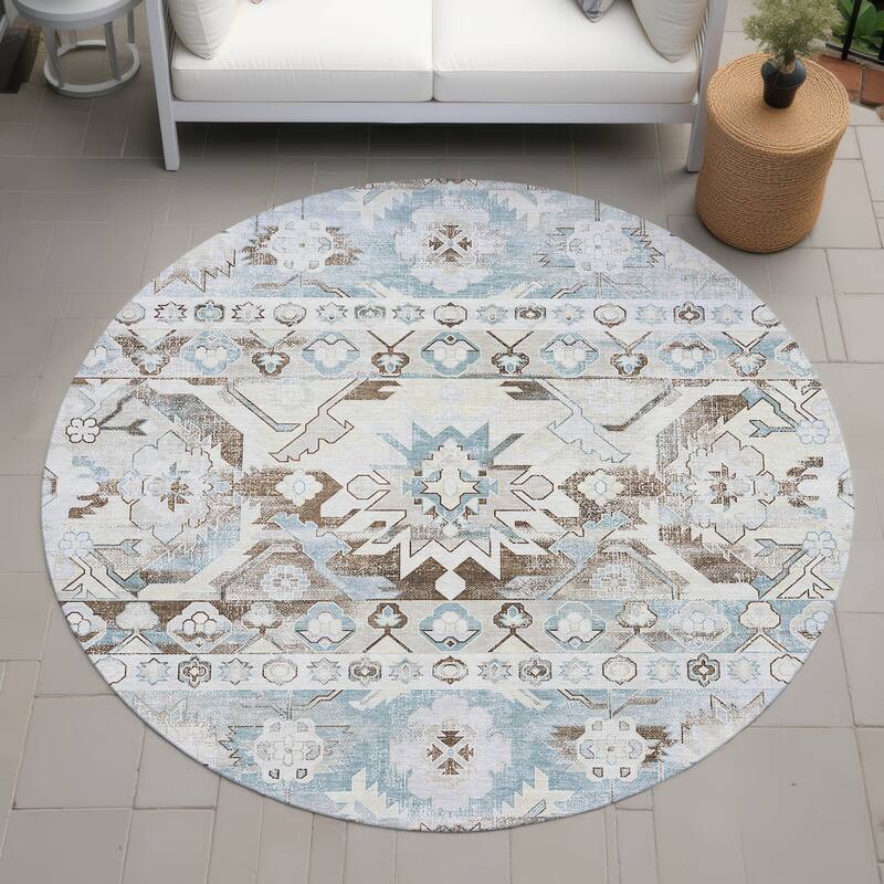 Machine Washable Indoor/ Outdoor Traditional Hudson Chantille Rug - Ivory - 8' x 8'