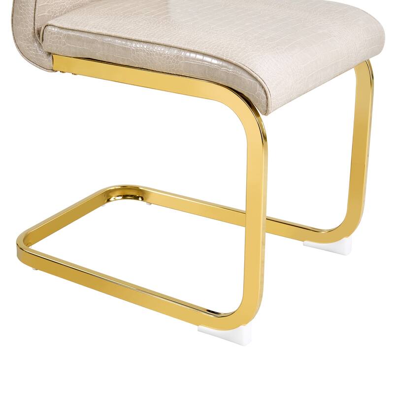 Retro Alligator-Embossed Faux Leather Dining Chairs with Crystal Buckle, Accent Upholstered Kitchen Chairs