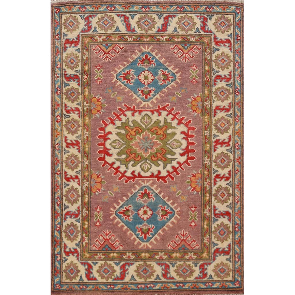 Brown Kazak Foyer Rug Hand-Knotted Wool Carpet - 2'7"x 4'0"
