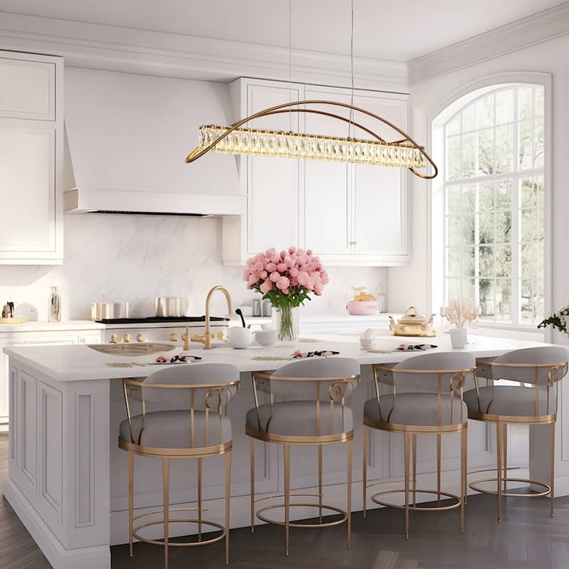 Modern Gold 1-Light LED Crystal Chandelier Island Pendant Lights for Kitchen Island - W 39.4" x H 3" x D 5"