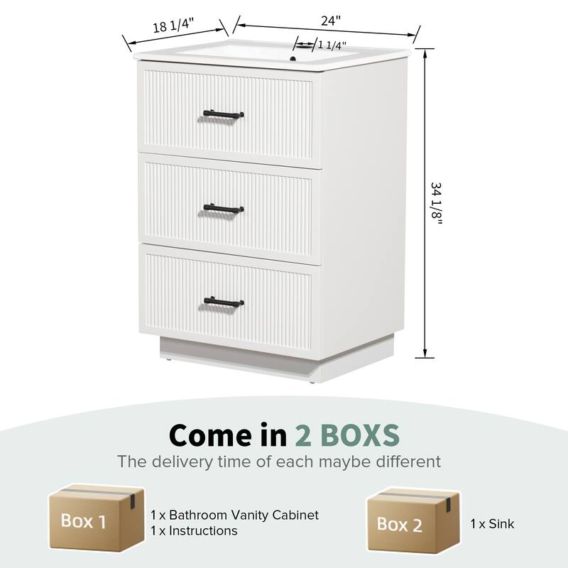 30" Freestanding Bathroom Vanity with Ceramic Sink and 2 Storage Drawers, Stylish Gray Floor Cabinet