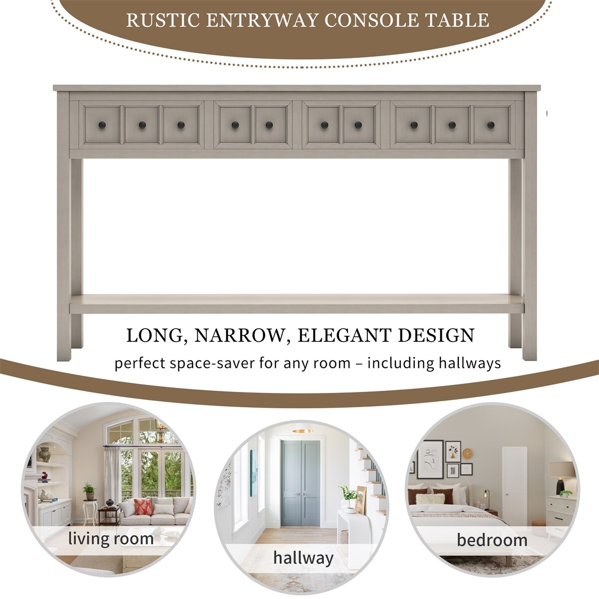 Merax 60" Long Console Table with Different Size Drawers and - Picture 10 of 25