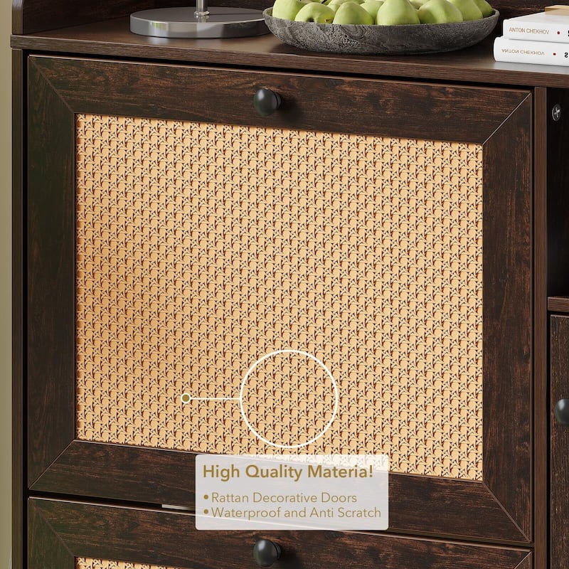 3-Tier Shoe Storage Cabinet with Rattan Doors and Adjustable Compartments
