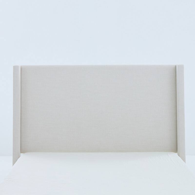 Tall Headboard Wingback Upholstered Platform Bed Frame Elegant Textured for Bedroom Strong Wood Slats Support