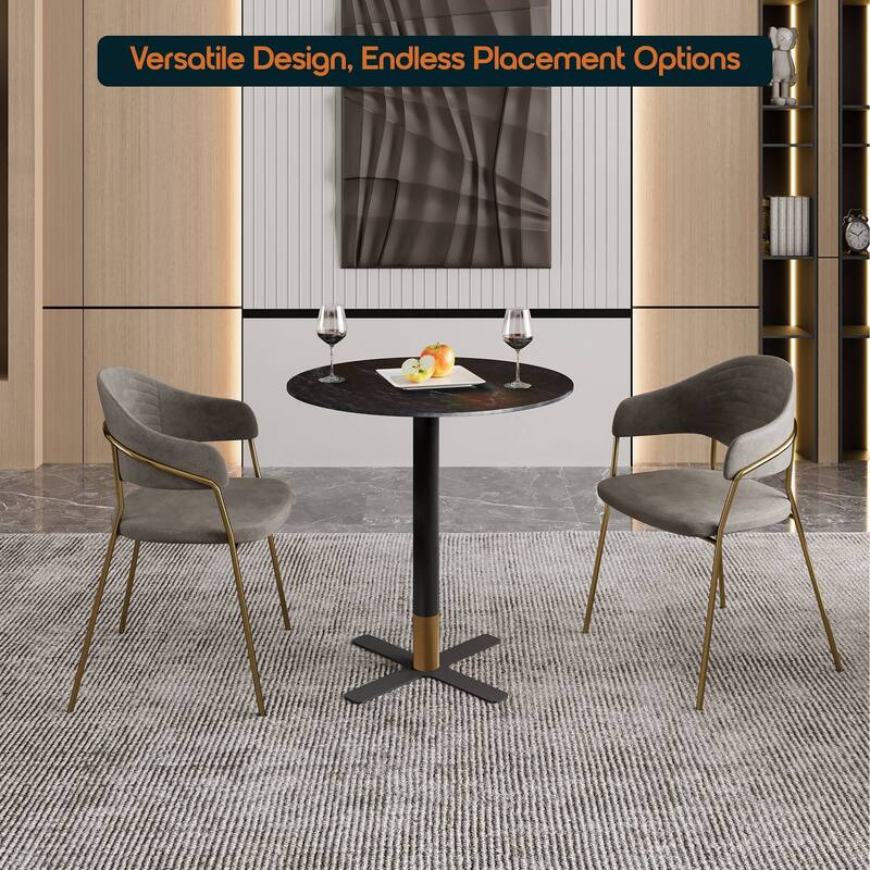 Vail Round Dining Table with 36 in. MDF Tabletop in Black Stainless Steel Cross Legs with Gold Accent Base Kitchen Table