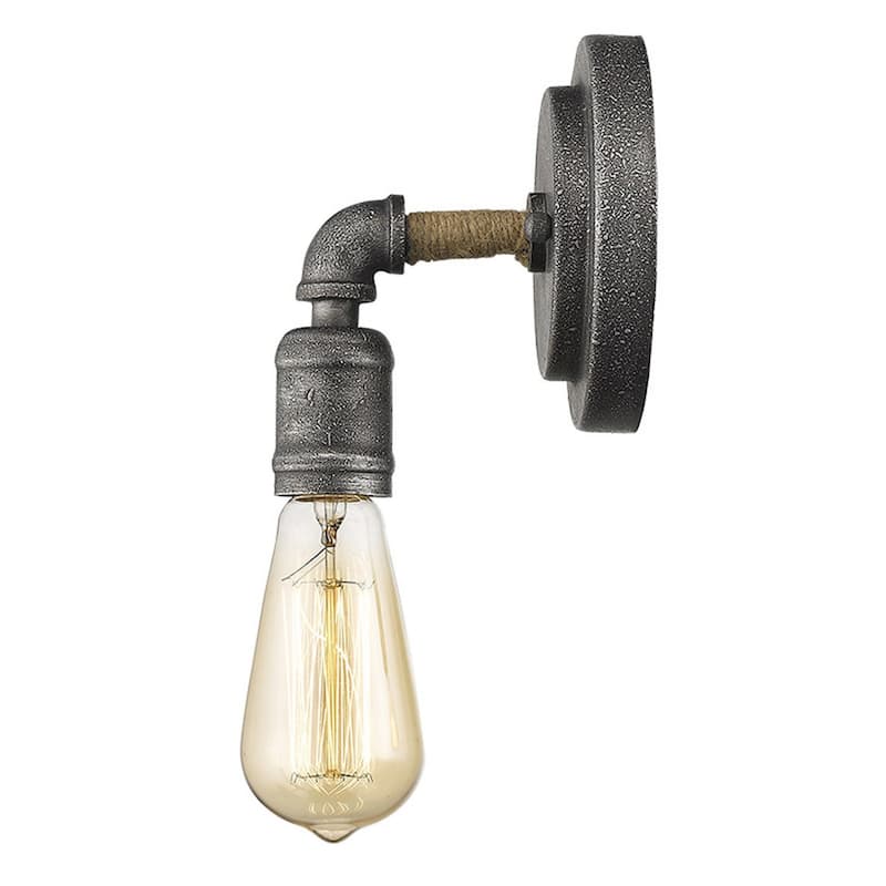 Rustic Textured Grey Wall Sconce with Exposed Bulb and Flush Mount Steel Light Damp Location Rated - 6.25" H x 5.25" W x 5" D