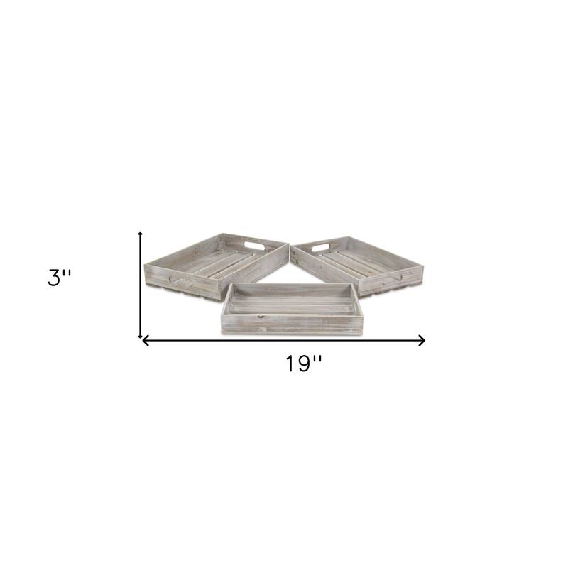 HomeRoots 19" Gray Rectangular Wood Handmade Tray With Handles