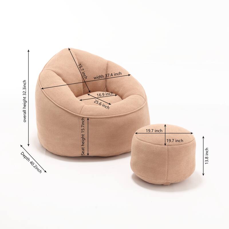Microfiber High-Density Foam Bean Bag Lounge Chairs with Removable Footrest
