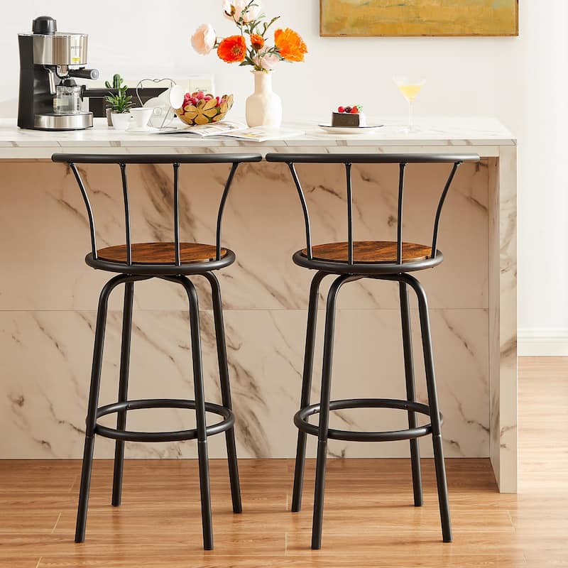 VECELO, 3-Piece Bar Table Set, Rustic Dining Room Pub Tables with Storage Shelf, 2 Back Barstools, Counter Height,