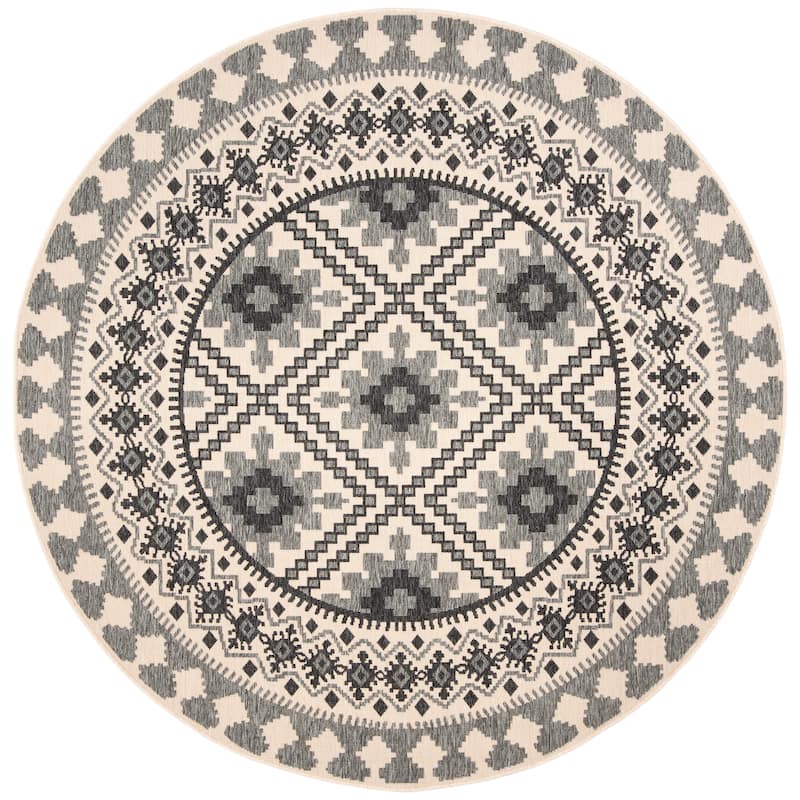 SAFAVIEH Veranda Eyvor Indoor/ Outdoor Waterproof Patio Backyard Rug - 5'3" Round - Ivory/Slate