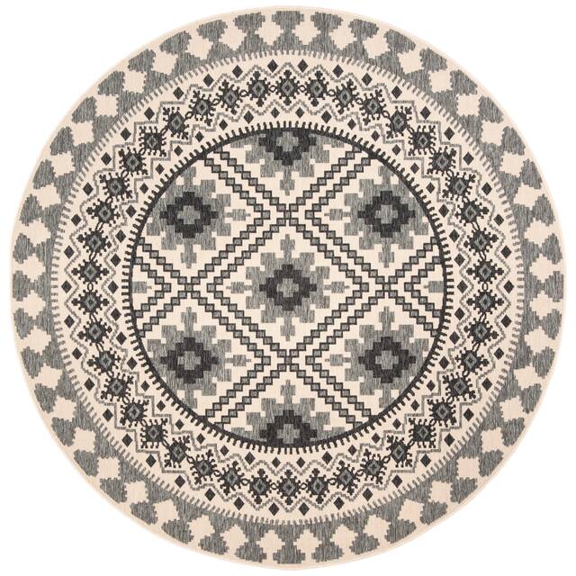 SAFAVIEH Veranda Eyvor Indoor/ Outdoor Waterproof Patio Backyard Rug - 5'3" x 5'3" Round - Ivory/Slate