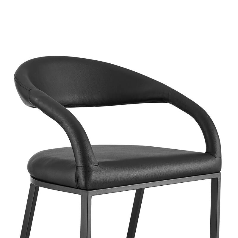 Monie Counter Stool Chair, Curved Floating Back, Black Faux Leather