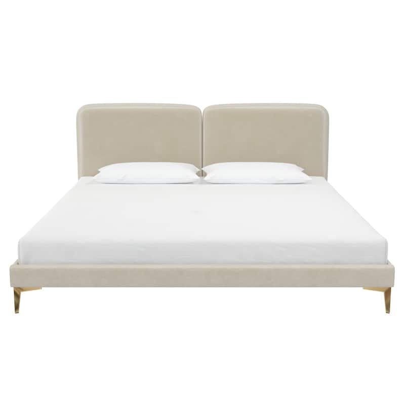 Velvet Upholstered King Size Bed with Gold-Plated Legs