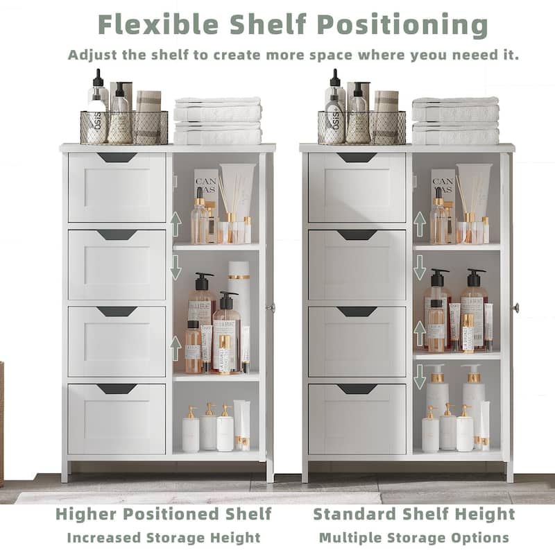 Bathroom Storage Cabinet with 4 Drawers and 1 Door, Freestanding Wooden Floor Organizer, Storage Cabinet for Small Spaces