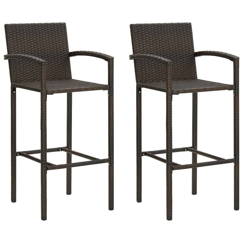 vidaXL Bar Stools 2 pcs Brown Poly Rattan - 20.5" x 22" x 46.5"