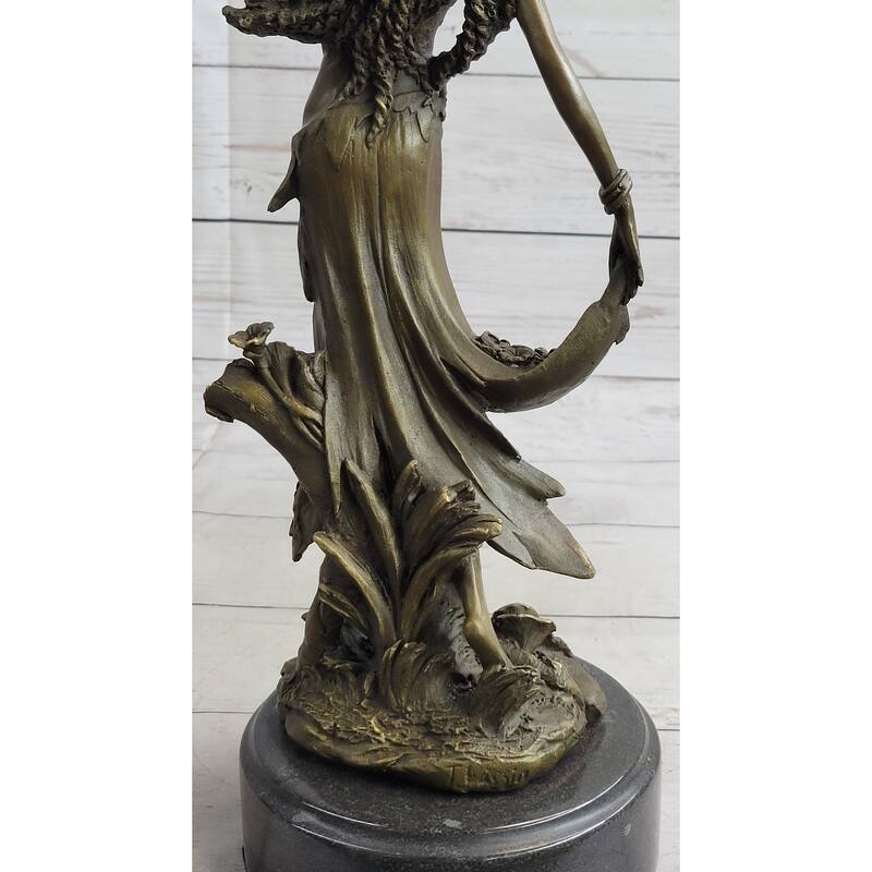 Gaia Earth Mother Nymph Female Figure Bronze Sculpture Statue On Marble Base