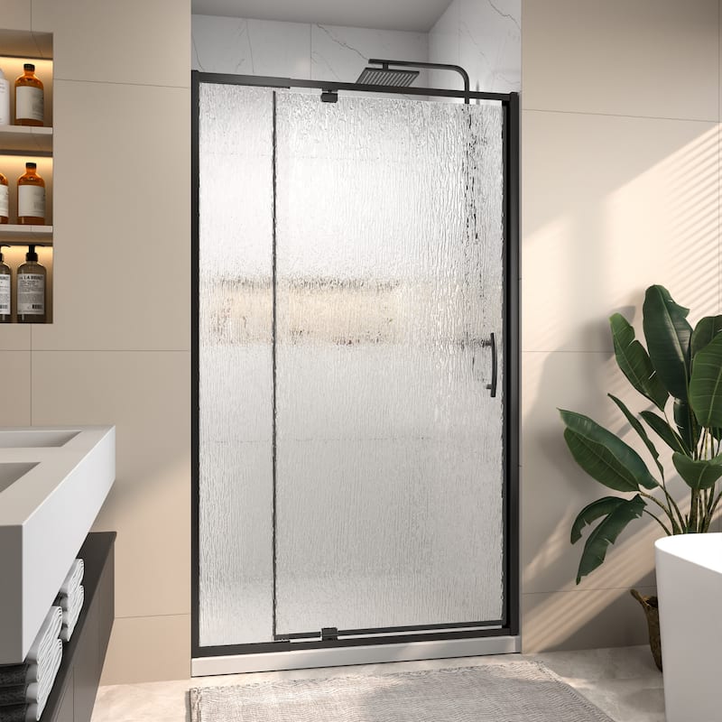 Modland 42'' / 48''W x 71''H Auto-Rise Pivot Shower Door - Rain Pattern 6mm Glass, 4" Adjustable, Space-Saving Frame