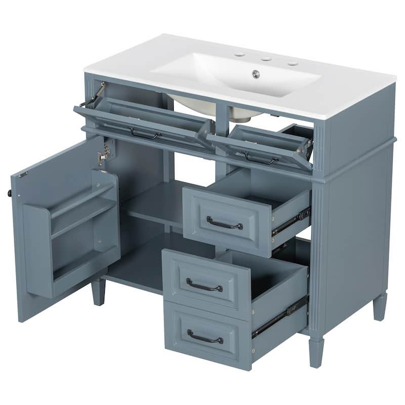 36-Inch Bathroom Vanity with Ceramic Sink Top, Solid Wood Frame and MDF Cabinet