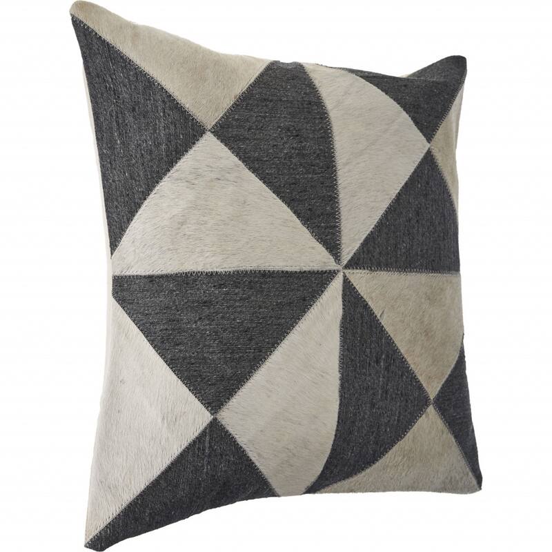HomeRoots 20" X 20" Charcoal And White 100% Wool Geometric Zippered Pillow