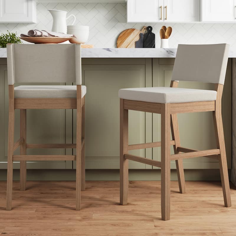 Nathan James Linus Modern Upholstered Bar Stool with Back and Solid Rubberwood Legs