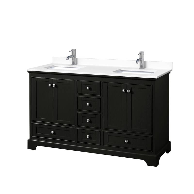 Wyndham Collection Deborah 60" Free Standing Double Basin Vanity Set - Dark Espresso / White Cultured Marble Top /