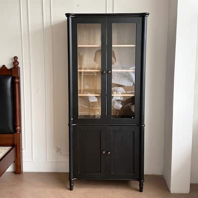 73.25"Tall Vintage Display Cabinet with Double Glass Doors, Traditional Style China Cabinet Curio Cabinet for Collectibles