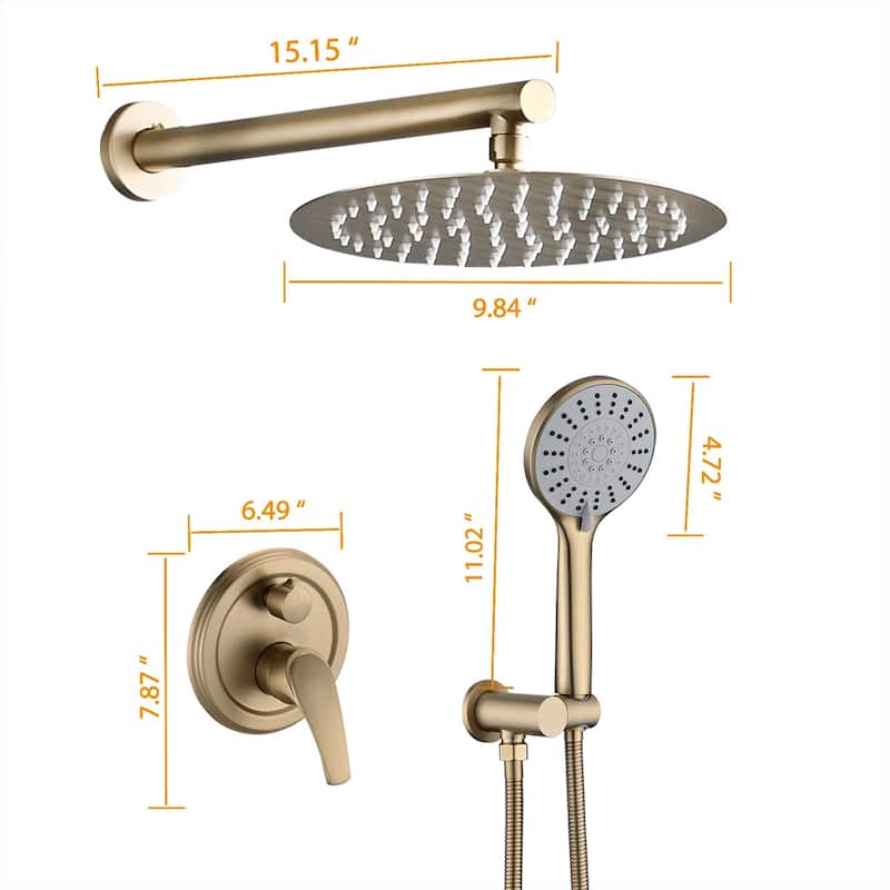 Topcraft Wall Mount Rain Shower System with Hand Shower