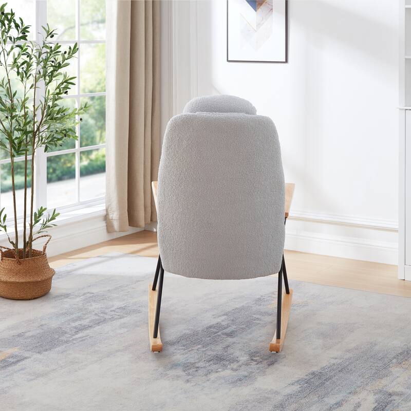 Adjustable Headrest Pillow Rocking Chair Accent Chair with High Backrest