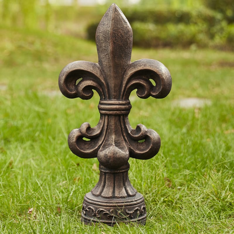 MgO Bronze French Holiness Fleur De Lis LYS Garden Statue Coastal Sculpture by Glitzhome