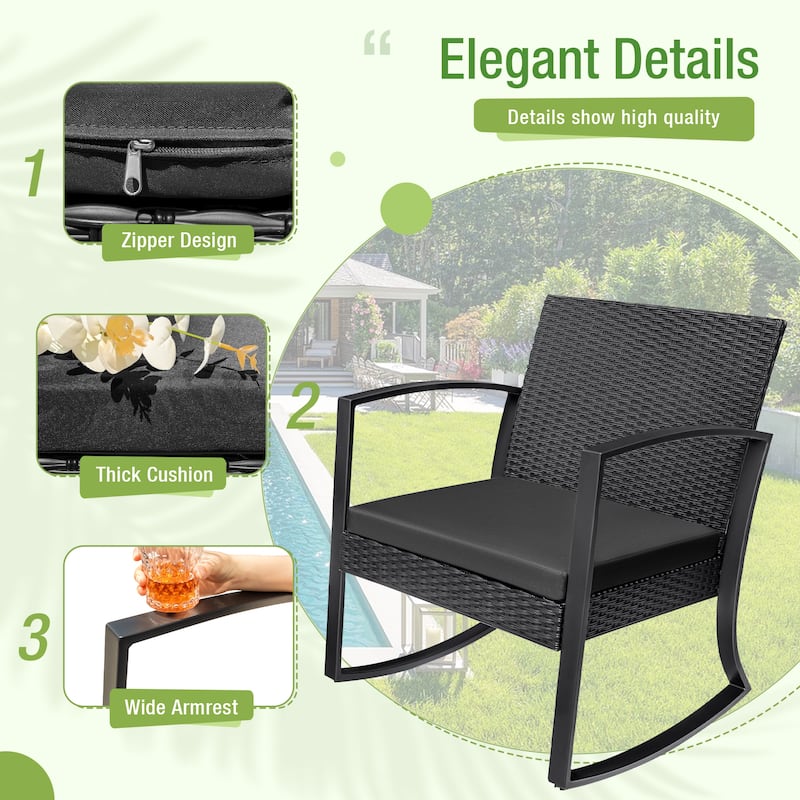Homall Patio Furniture Set Outdoor Rocking Chair with Cushion Set of 3